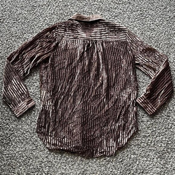 Pilcro Velvet Brown Striped Button Womens M Long Sleeve Shabby Chic Indie Blouse - Picture 5 of 8